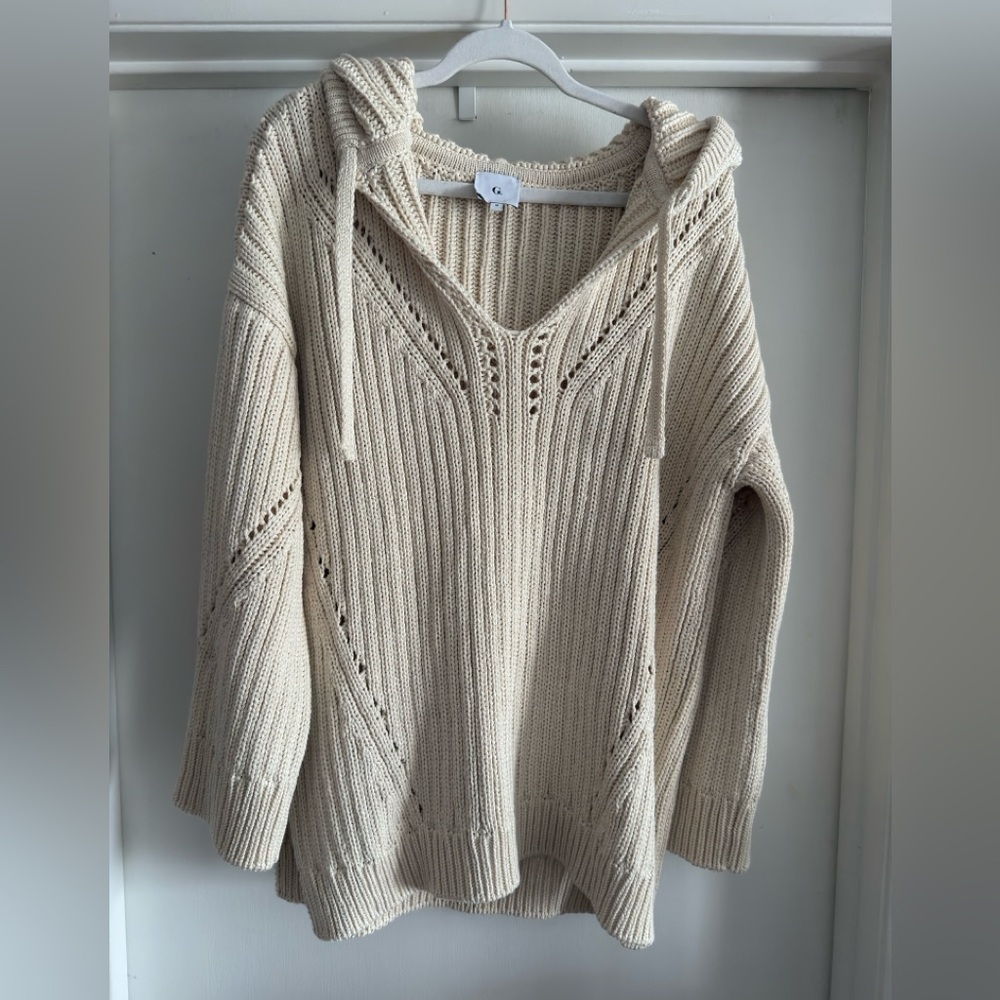 goop Alida Cream V-Neck Chunky Knit Sweater